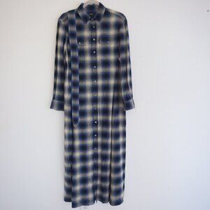 Polo Ralph Lauren Blue Plaid Flannel Shirt Dress Button Down Cottagecore 6